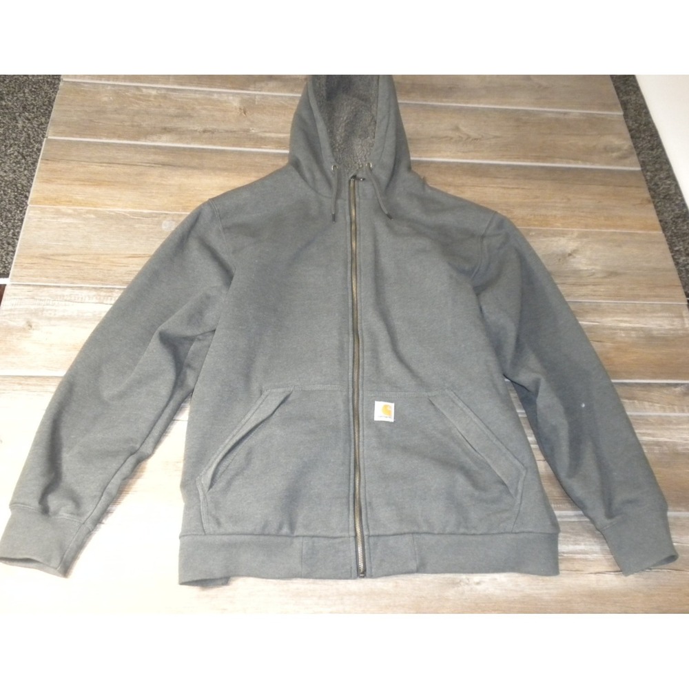 Carhartt Rain Defender Hoodie Sweatshirt Mens XLT Gray Sherpa Lined Zip Up Work